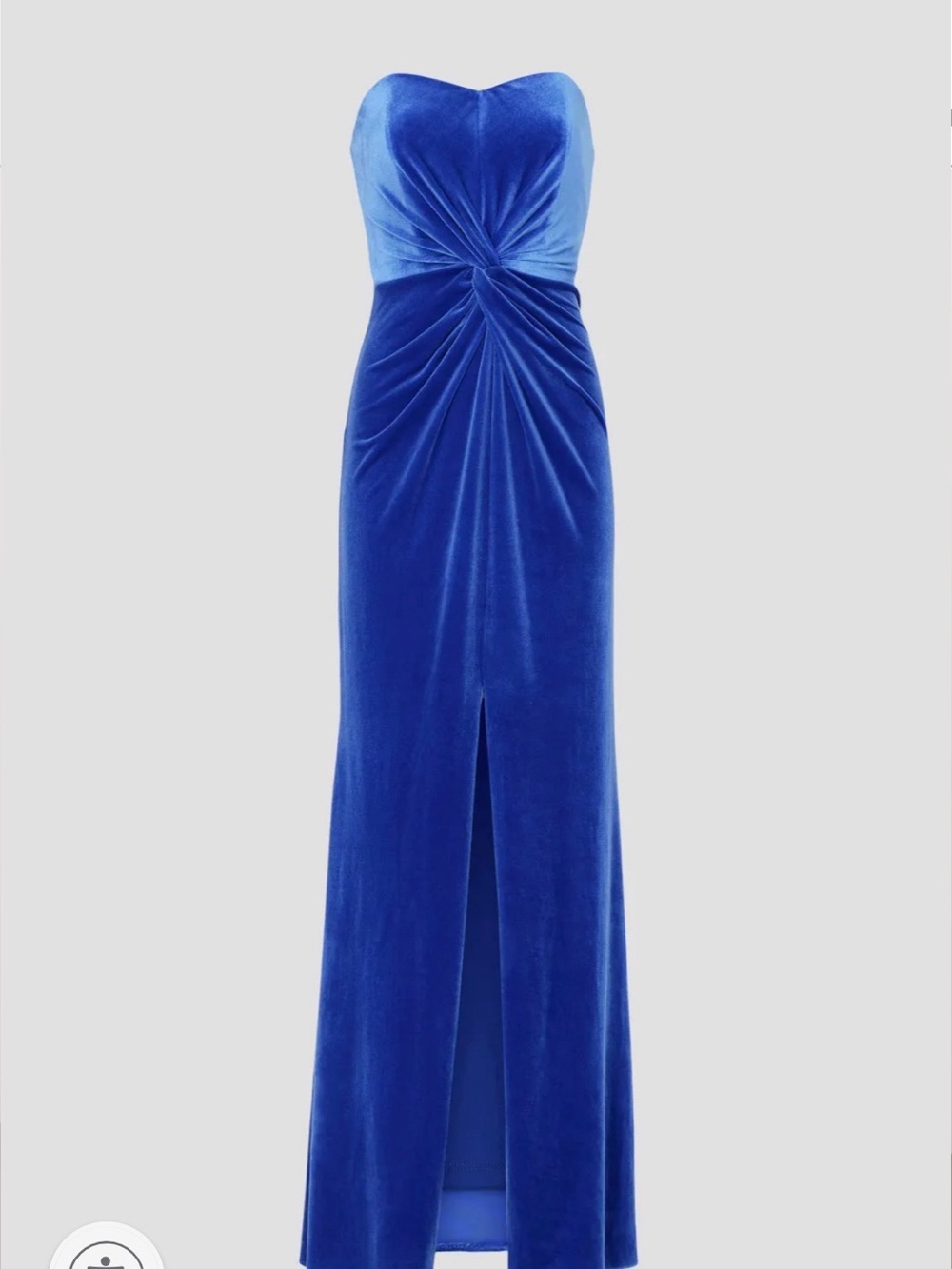 Strapless Velvet Twist Gown in Cobalt Blue